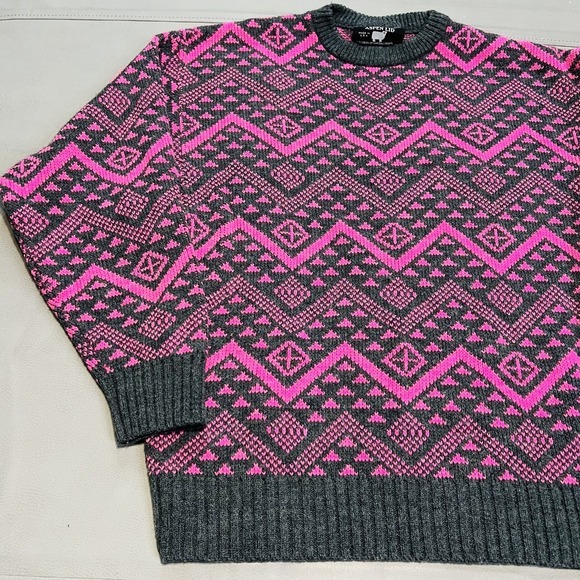 VTG Aspen Lid Sweater Men M Pink Sweater USA funky tribal Wool Southwestern-3597 - Picture 3 of 10